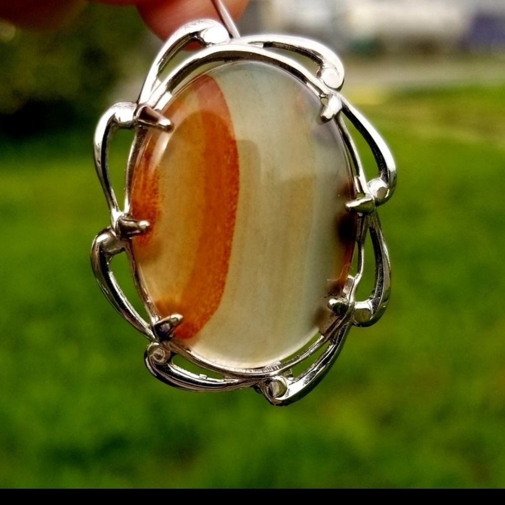 Vintage Orange Agate Oval Brooch